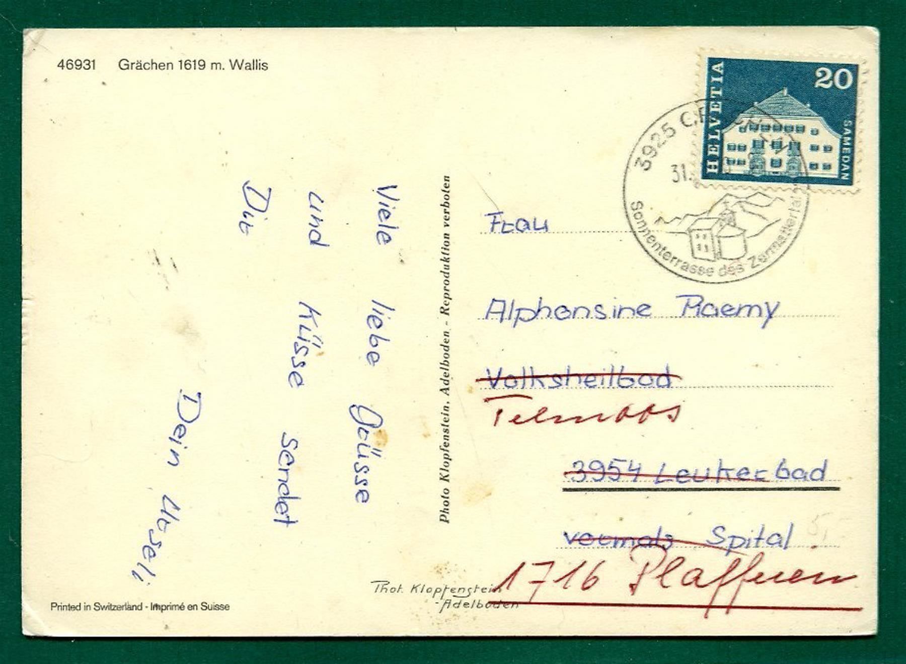 Cartoline postali: Grächen, 4 Ansichten, 1970, gelaufen, Grossformat – Usato da Sargans venduto da Hausi1951 1