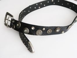 Reichverzierter Vintage Damen Ledergürtel schwarz 99 cm