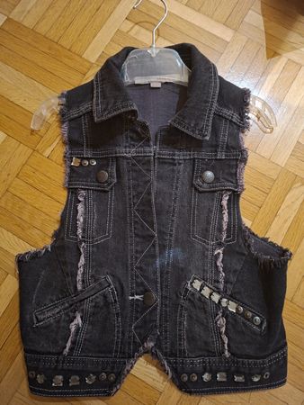 Jeans- Veste Gilet XS 32 mit Stass und Pailetten