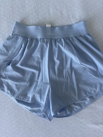 ALO Yoga Match Point light blue running shorts, size S.