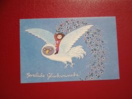 AK Kunst Faltkarte Lilo Fromm Motiv Vogel Kind Blumen (802)