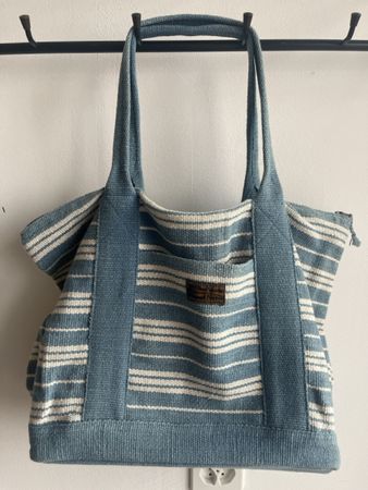 Nepal Handmade Shopper / Strandtasche – Blau-Weiss gestreift