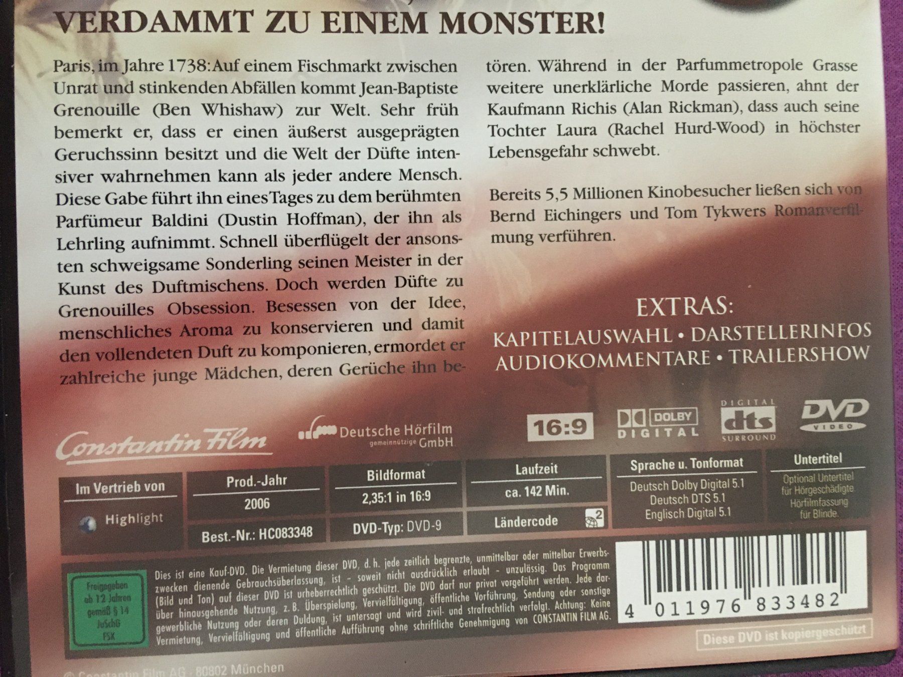 Tutti i DVDs: DAS PARFUM - deutsch/englisch   (DVD) – Usato da Stans venduto da canberra04 2