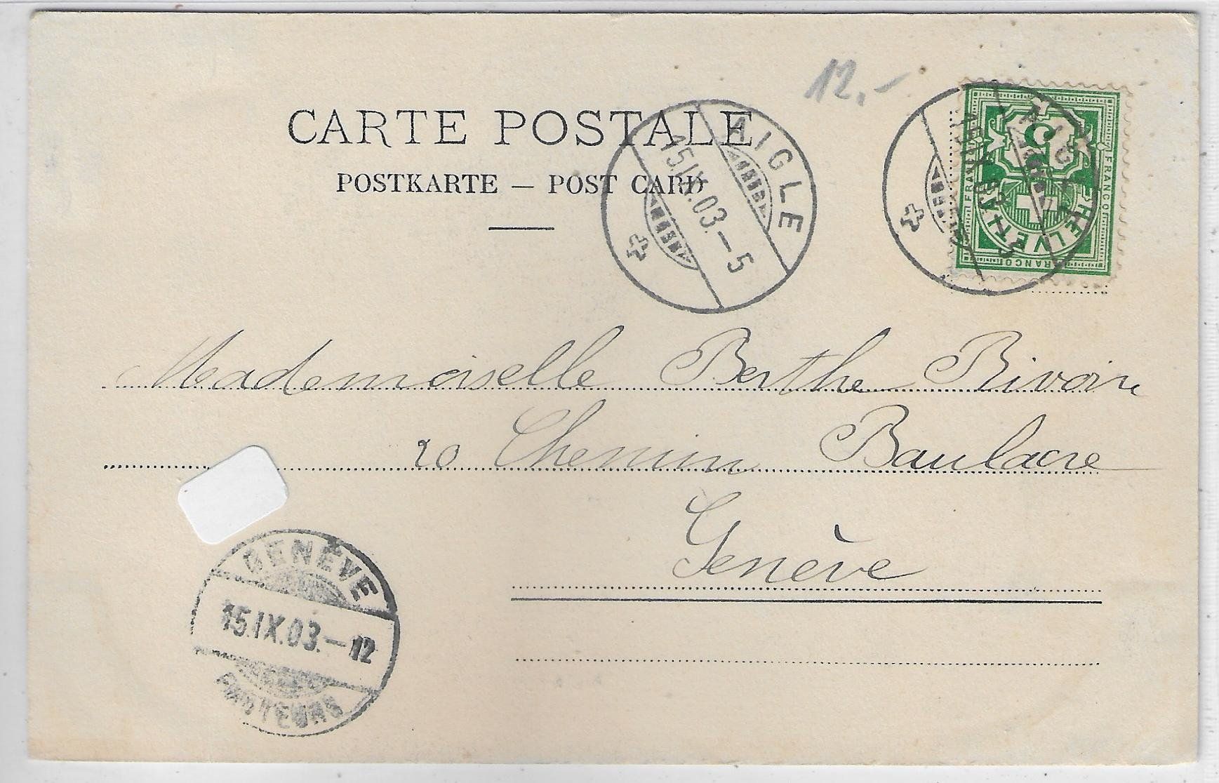 Ansichtskarten: Aigle - Vue generale 1903 – Gebraucht aus Ettingen von Kartenplanet 1