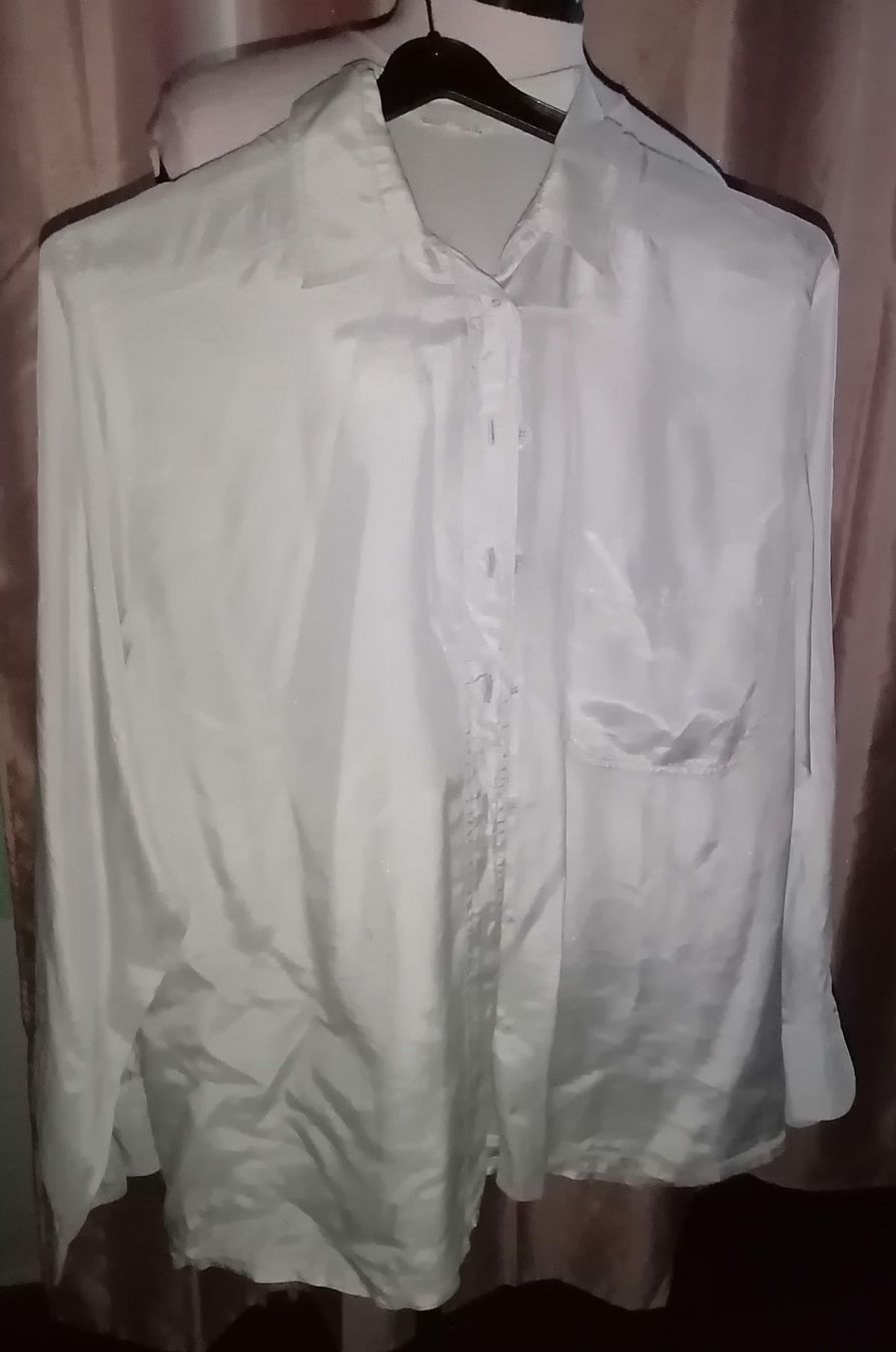 Camicette: Schimmernde silbergraue Retro Seidenbluse – Usato da Corcelles-près-Payerne venduto da RxOne_Krs