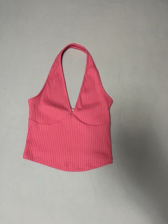 Halterneck Top gerippt pink Grösse S guter Zustand