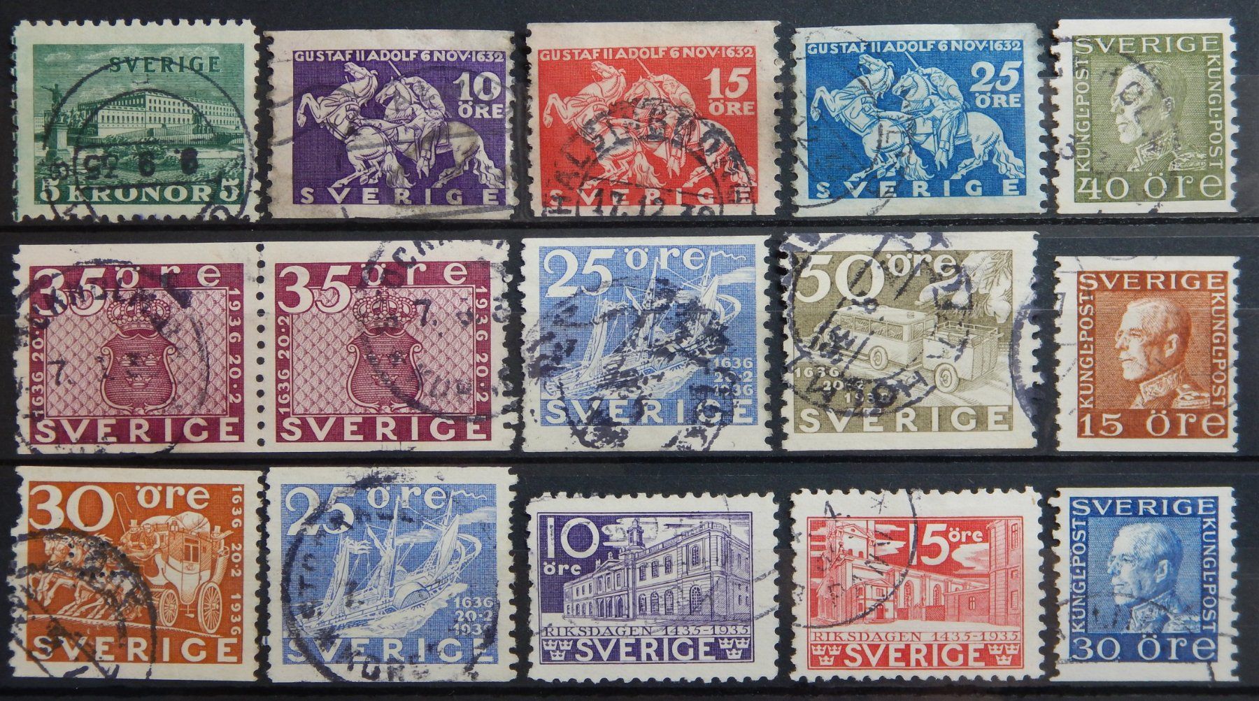 Tutti i francobolli: Schweden ex. Kat. 179-236 gest. 1921/36 – Usato da Zürich venduto da Muehlekauf