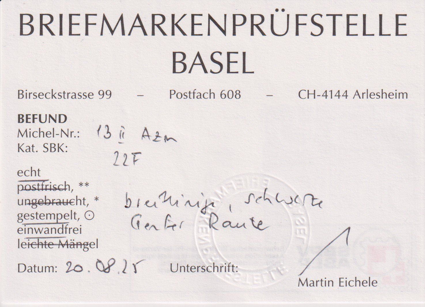 Tutti i francobolli: TOP Strubel 22F, SBK 1400.- Befund++++ – Usato da Samnaun-Compatsch venduto da Marken-Murk 2