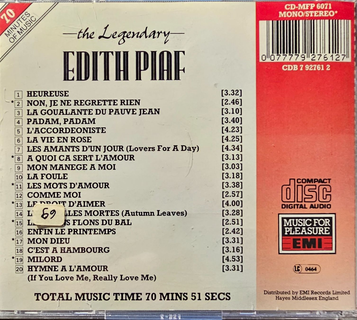 CDs: Edith Piaf – The Legendary Edith Piaf – Gebraucht aus Wahlen b. Laufen von Cg10 1