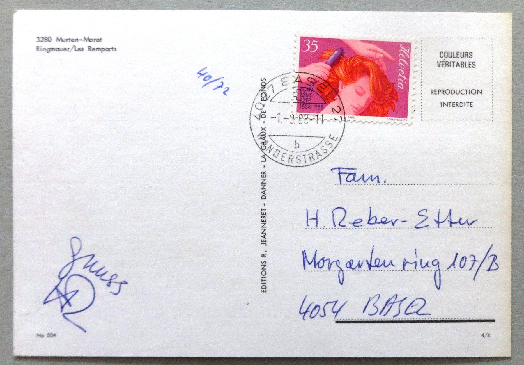 Cartoline postali: Murten-Morat, Ringmauer/Les Remparts – Usato da Fétigny venduto da Billy2miny 1