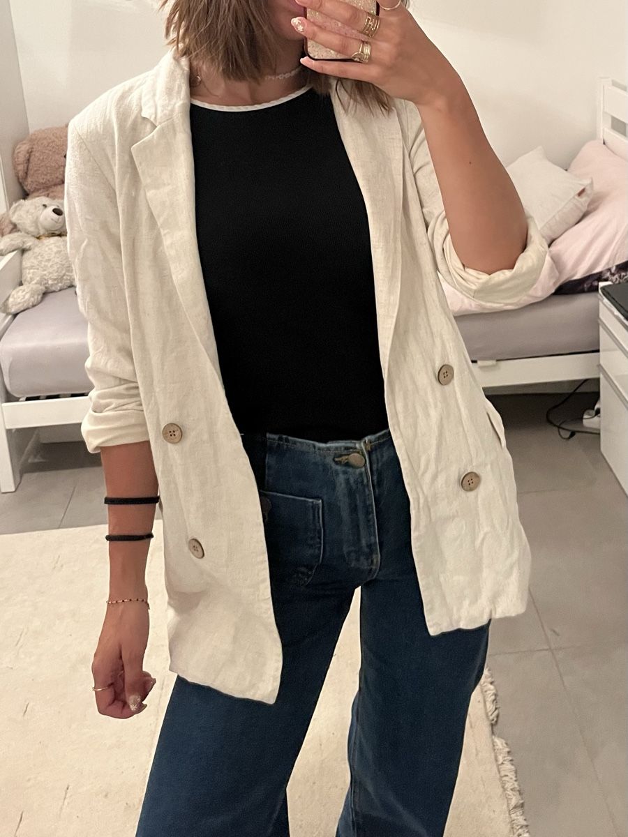 Stradivarius Giacche: Blazer en lin élégant blanc beige – Nuovo (secondo la descrizione) da Aigle venduto da sow_m7gm