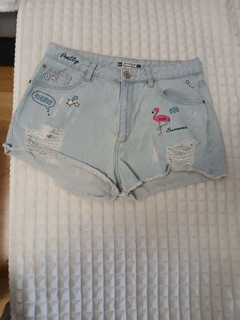 Sommer Shorts Gr. L/Gr.40 Flamingo Print Destroyed Look