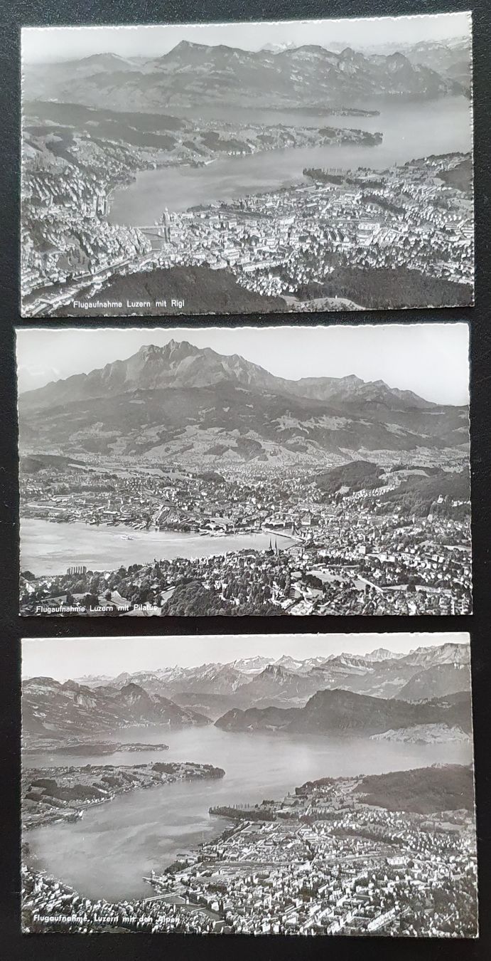 Cartoline postali: 3 Ansichtskarten Luzern  - Flugaufnahme – Usato da Kreuzlingen venduto da Rschweiz1