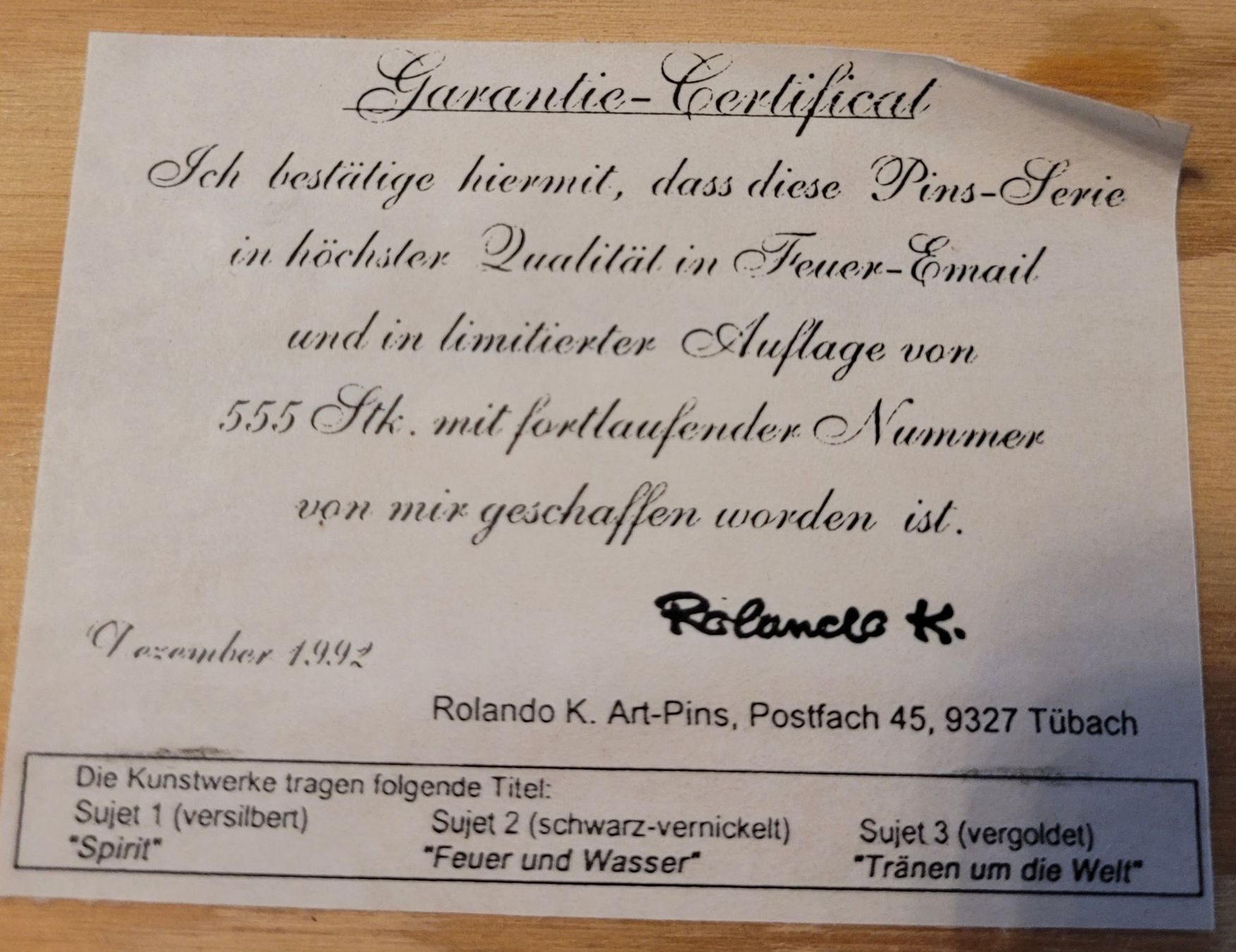 Placchette & Badge: Pins Kunstwerke Roland K. – Usato da Rorschach venduto da gloeggli1980 1