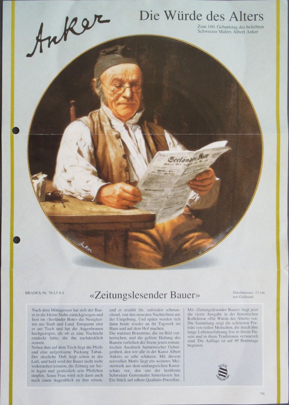 Teller: original ALBERT ANKER Sammelteller Bradford Langenthal – Neu (gemäss Beschreibung) aus Lohn-Ammannsegg von rrrikko 8