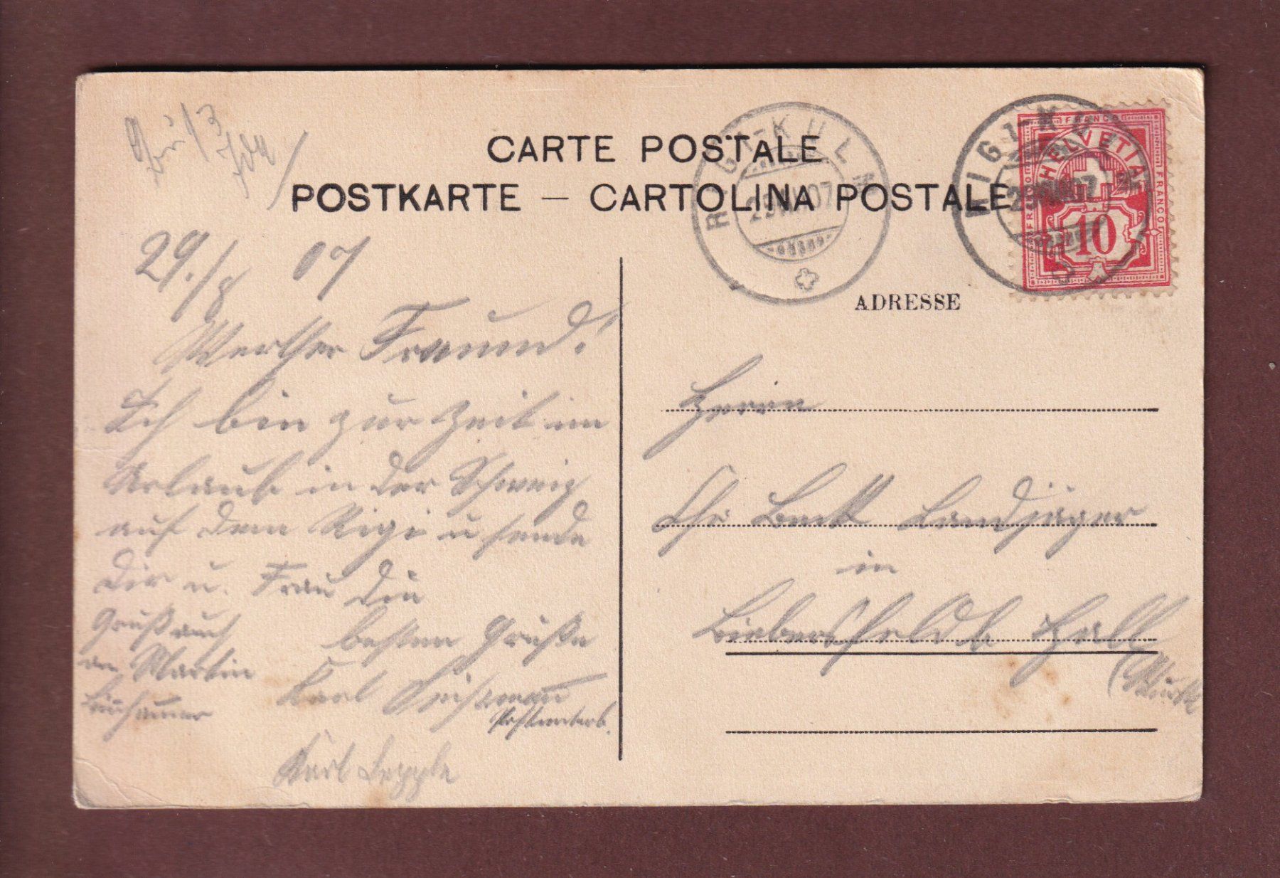 Cartoline postali: RIGI-KULM - Leute - 1907 – Usato da Pully venduto da nicecards 1