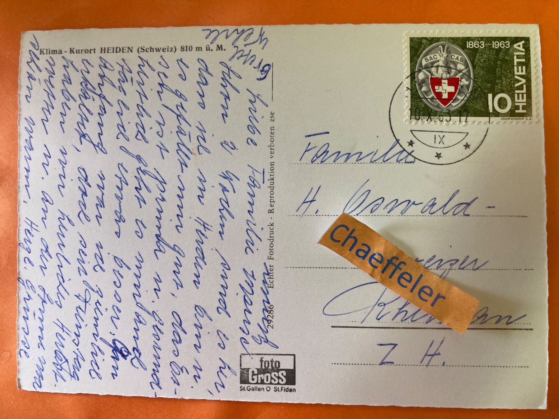 Ansichtskarten: 1963 Kurort Heiden. – Gebraucht aus Zürich von Chaeffeler 1