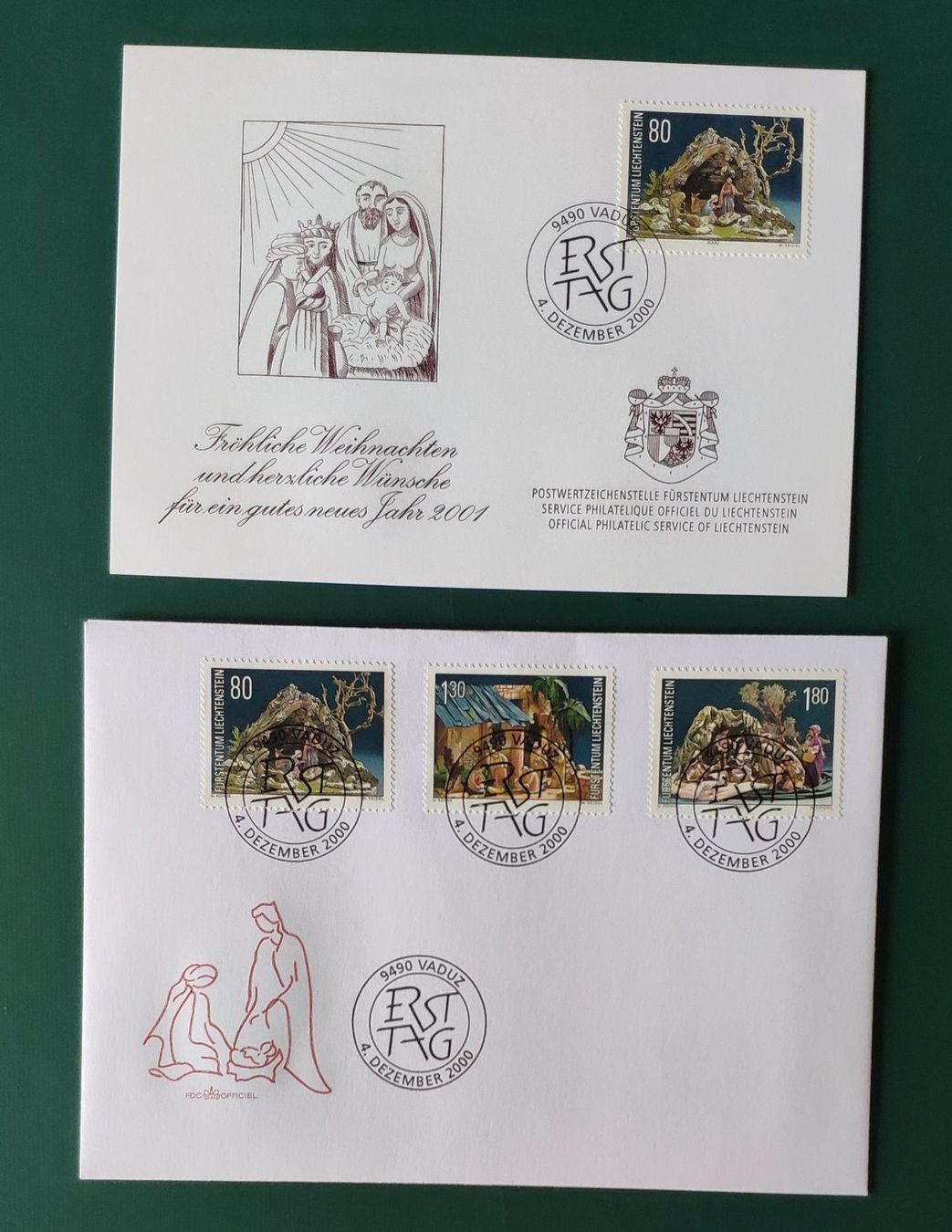 Alle Briefmarken: Liechtenstein Weihnachten 4.12.2000 FDC / Karten – Gebraucht aus Volketswil von Spacepanda