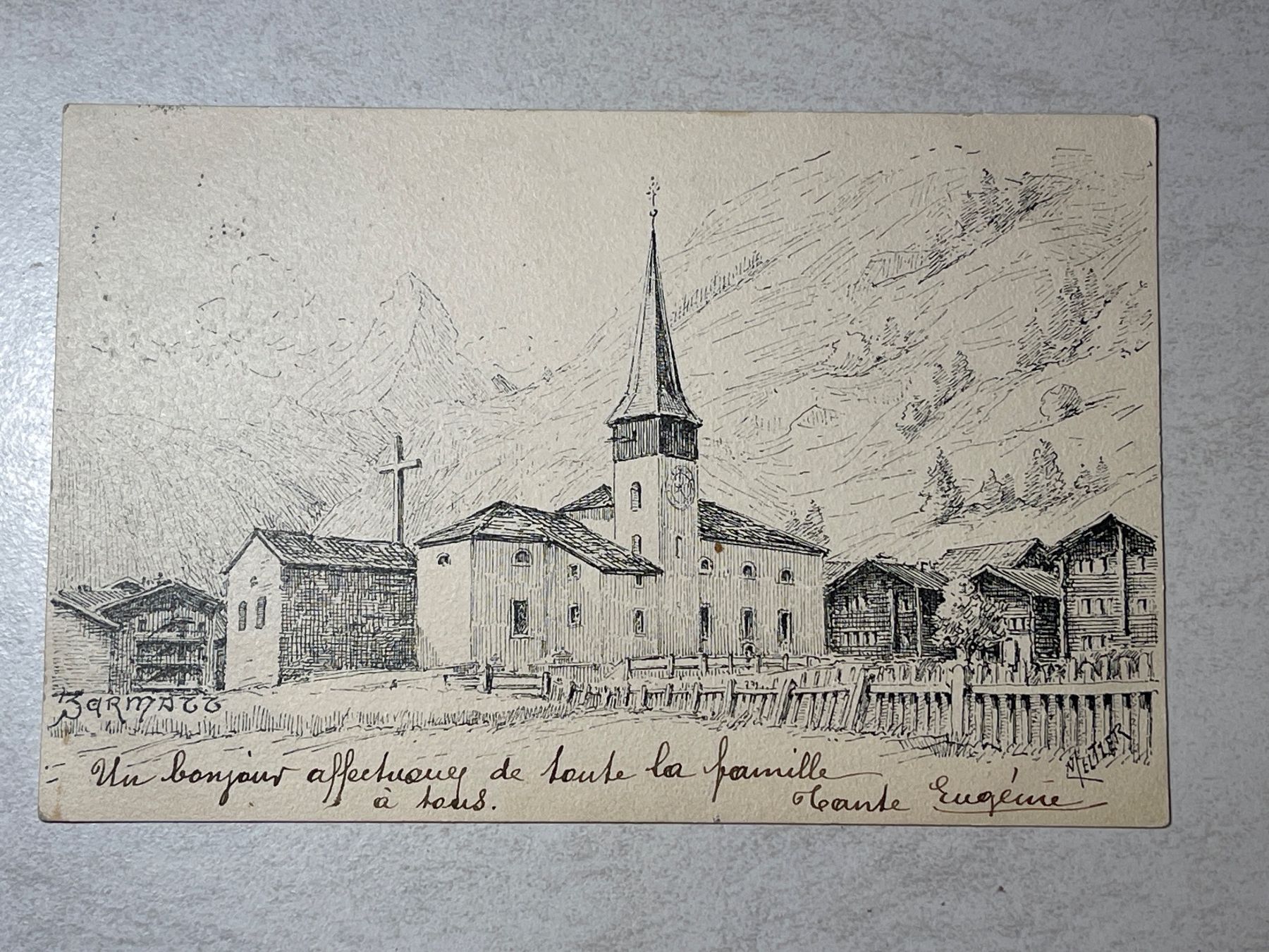 Cartoline postali: Alte Ansichtskarte Zermatt mit Kirche, ca. 1901 – Usato da Strengelbach venduto da Aschatan5