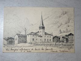Alte Ansichtskarte Zermatt mit Kirche, ca. 1901