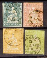 SWITZERLAND 1857–1859: «Strubeli», 4 timbres oblitérés
