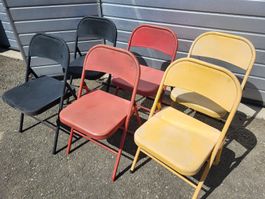 2x Noires - 1 Paire de chaises pliables en métal noir 1980er