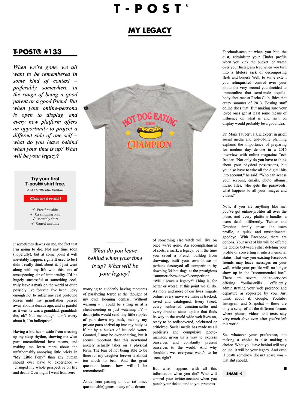 T-shirt: T-post.com Special T-Shirts mit Background - Grösse M – Nuovo e nell'imballaggio originale da Münsingen venduto da Omasaki