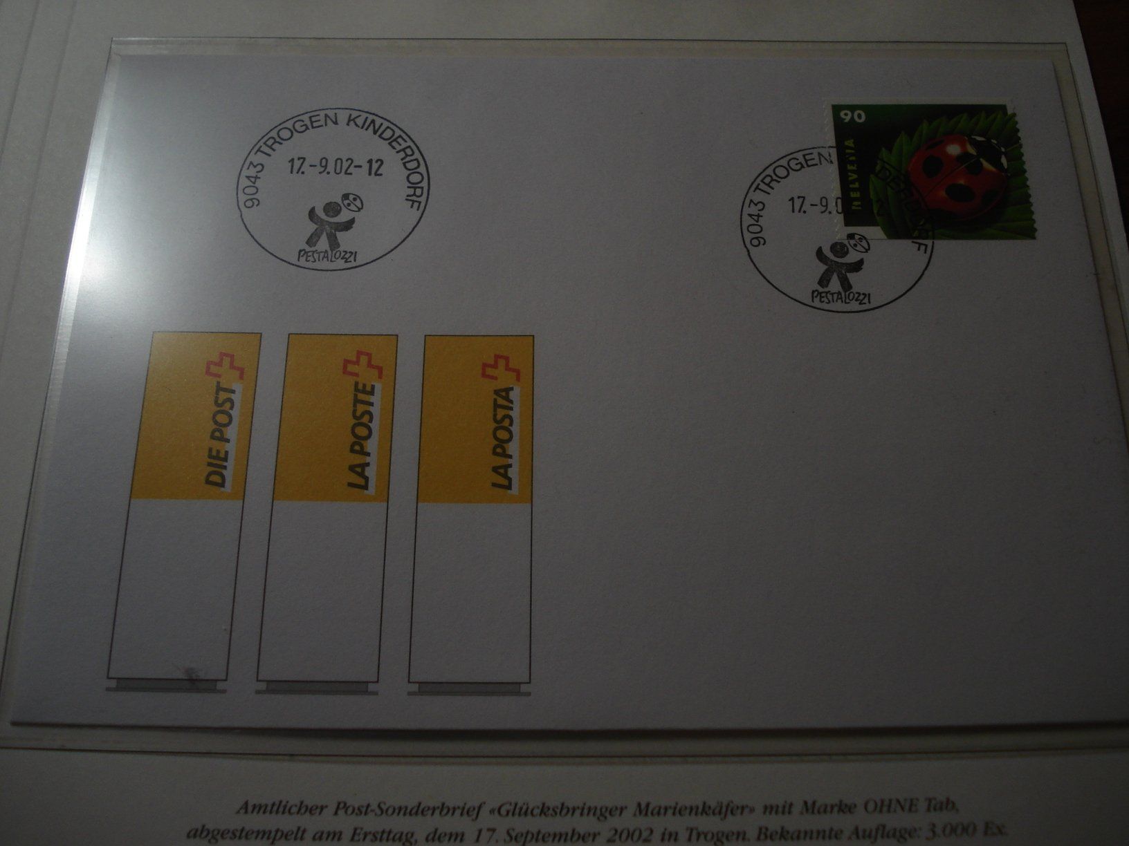 Tutti i francobolli: Brief Glückskäfer 2002, Ersttag-o, ohne TAB – Usato da Niederwil AG venduto da morostahu