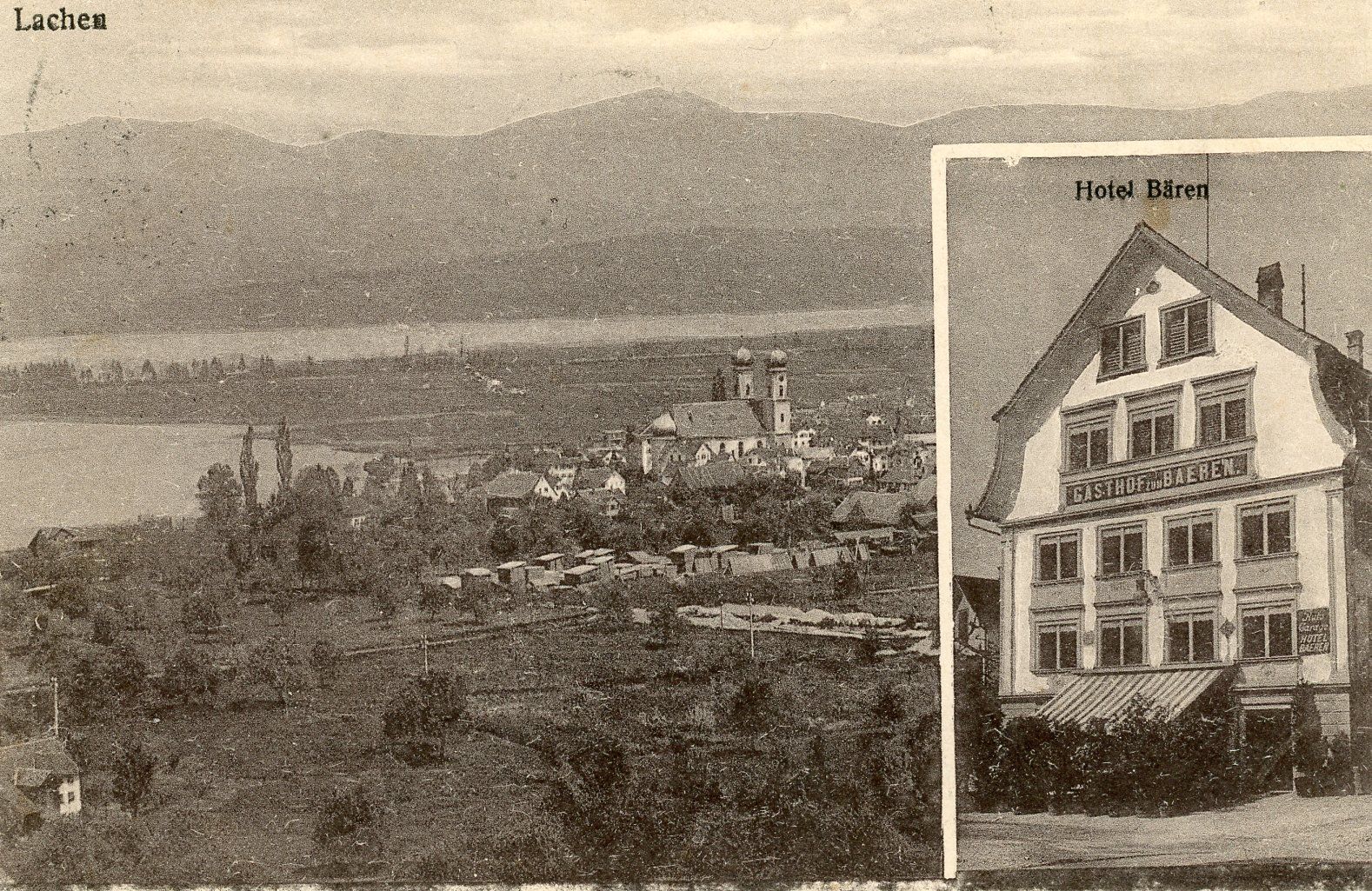 Cartoline postali: Lachen mit Hotel Bären 1922 – Usato da Einsiedeln venduto da otm_7s5v
