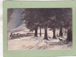 Kitsch Landschaft Eisenbahn Neujahr 1916 1917