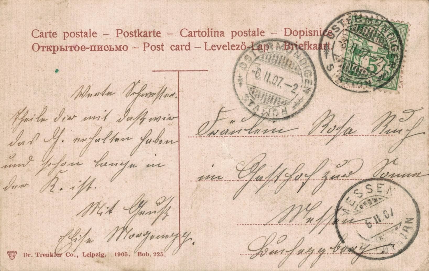 Cartoline postali: Postkarte Ansicht Beatenberg Panorama gemalt 1907 – Usato da Oberkirch LU venduto da sa_kr 1