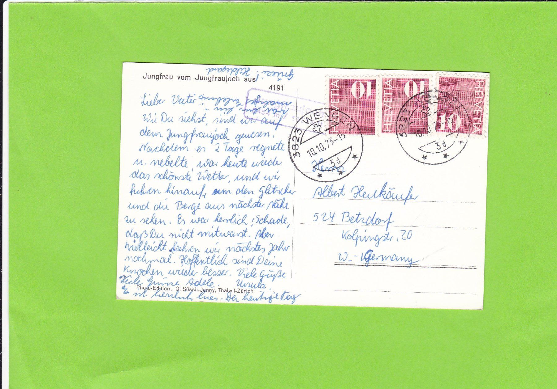 Cartoline postali: Jungfrau vom jungfraujoch aus – Usato da St. Peterzell venduto da neckertal 1