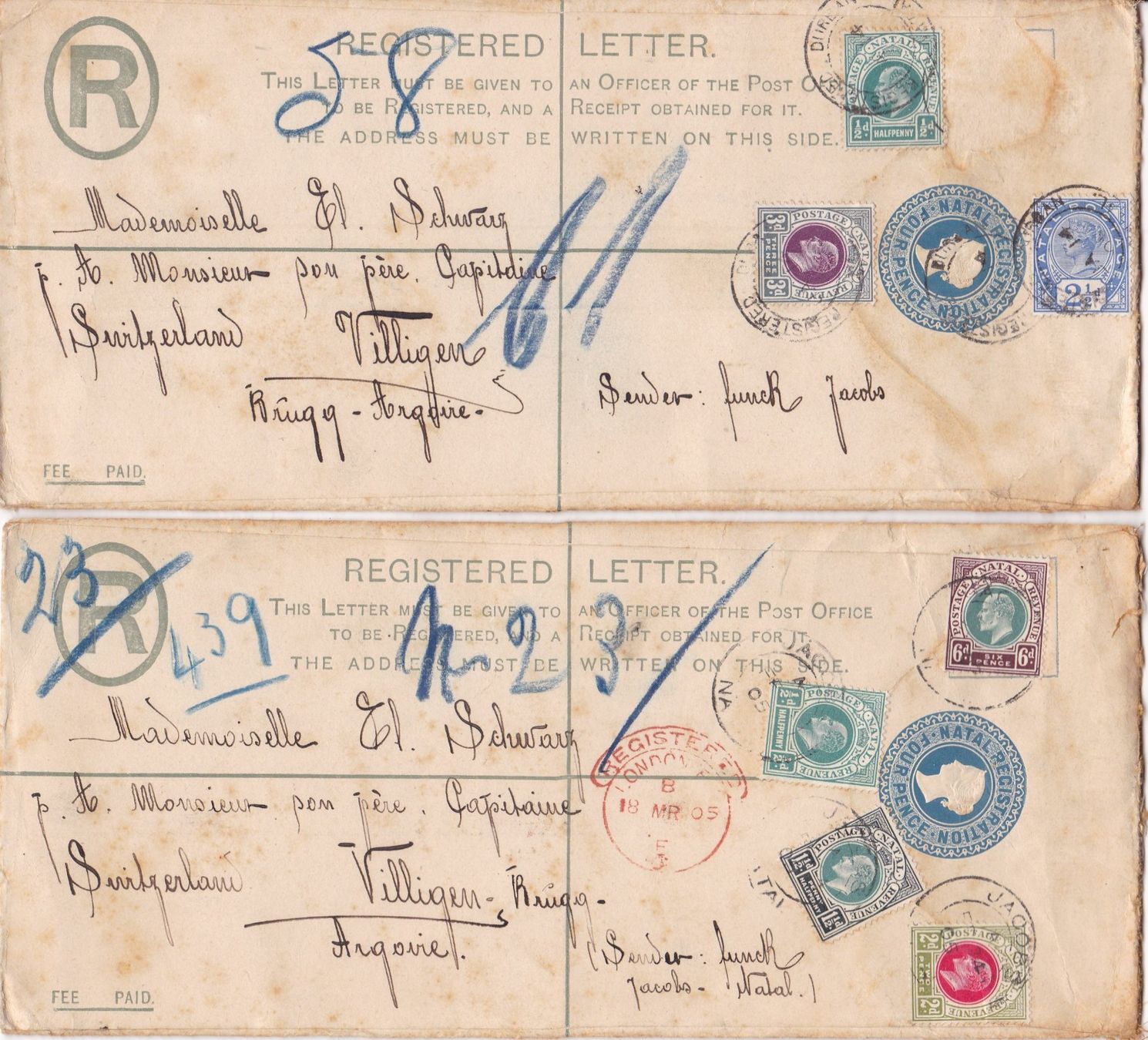 Tous les timbres: Antike Einschreibebriefe 1905 – D'occasion à Gretzenbach par Sikim 2