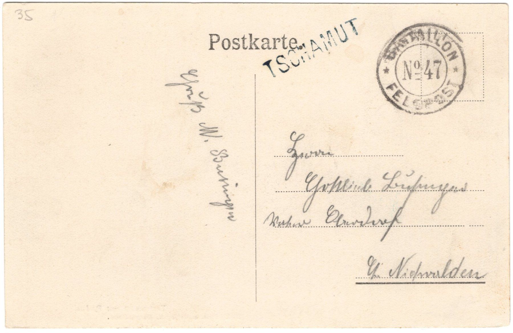Tutti i francobolli: TSCHAMUT - Balkenstempel auf AK von Tschamutt mit Radus – Usato da Eglisau venduto da Chperfins