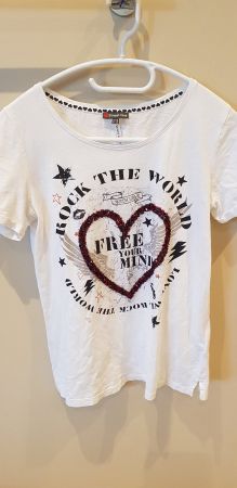 Street One T-Shirt, Gr. 34, weiss mit Herz-Motiv, Sommer