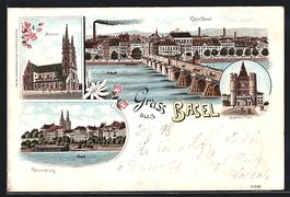 Litho Basel, Münster, Spalen-Tor, Rhein