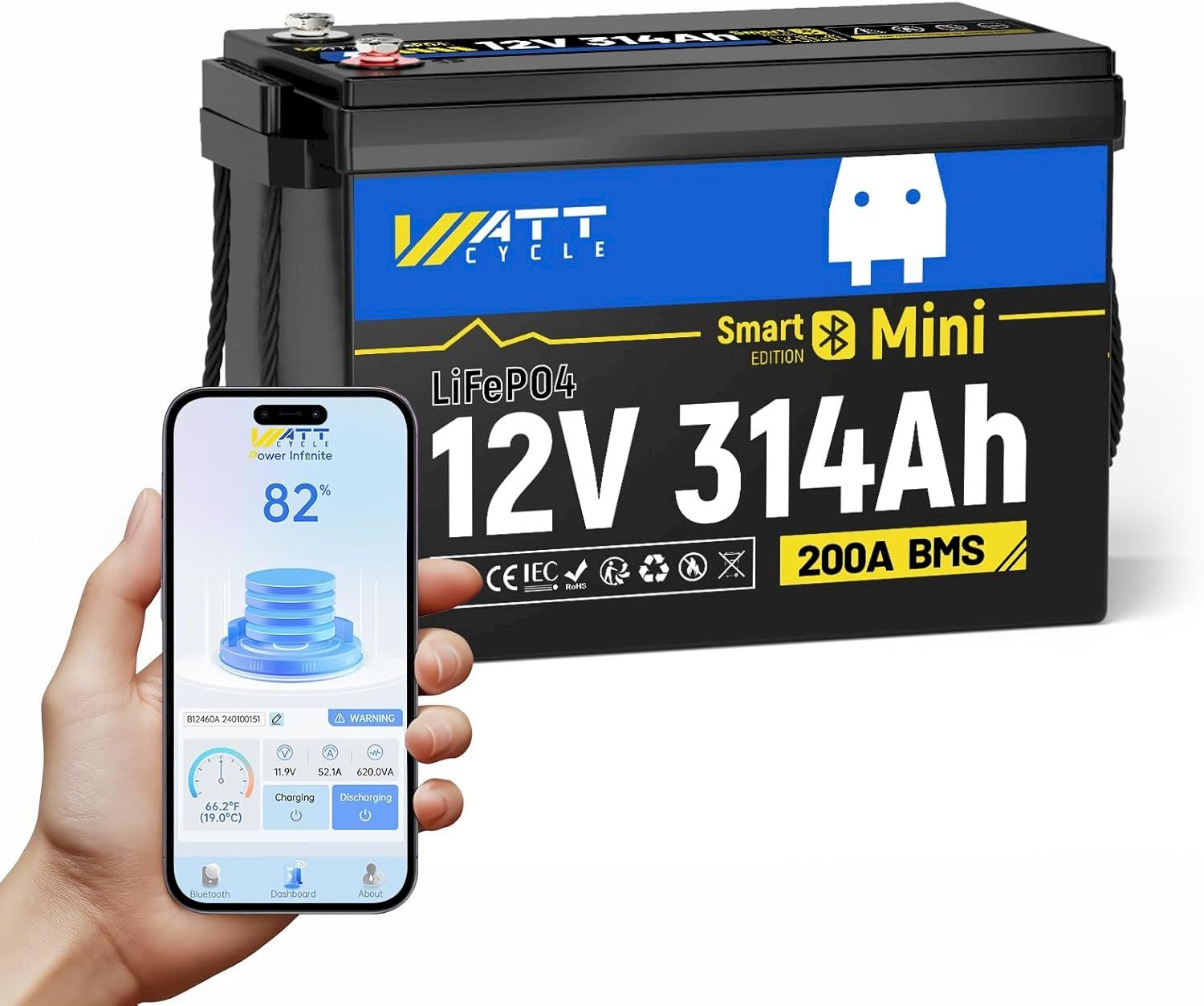 Batterie: WattCycle LiFePO4 Batterie 12V 314Ah BMS – Nuovo e nell'imballaggio originale da Bottighofen venduto da zaap