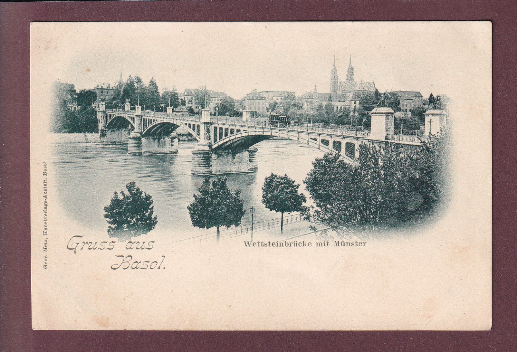 Cartoline postali: GRUSS AUS BASEL - Wettsteinbrücke - Tram – Usato da Pully venduto da nicecards