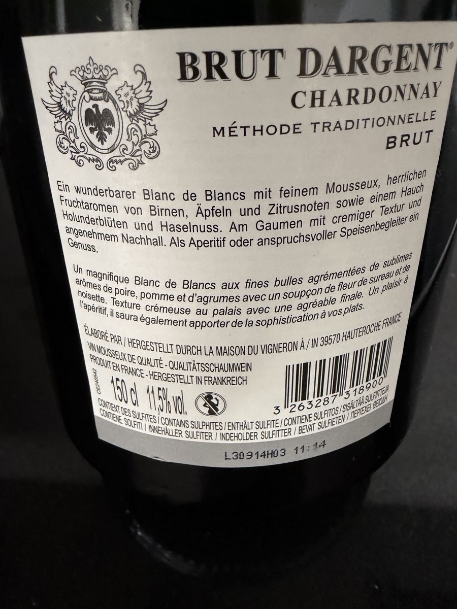 Vins: Brut dargent Chardonnay Brut 150cl – Neuf avec emballage d'origine à Rudolfstetten par DaveHM98 2