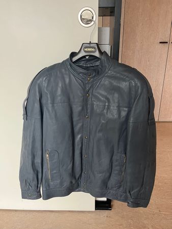 Schöne blau-graue Vintage Lederjacke