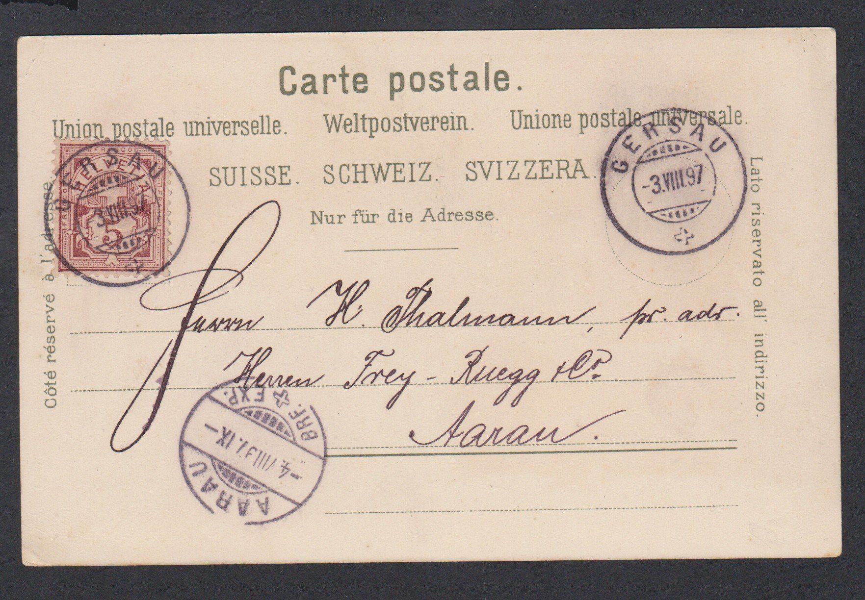 Cartoline postali: Gersau   :   alte Litho - Ansichtskarte von 1897 – Usato da Vitznau venduto da Ropaku 1