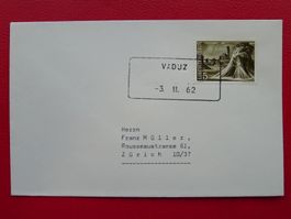 Aushilfsstempel VADUZ FL auf Brief 1962, sehr sauber.