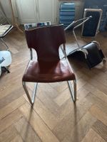 Freischwinger Stuhl Leder helles braun Chrom gebraucht