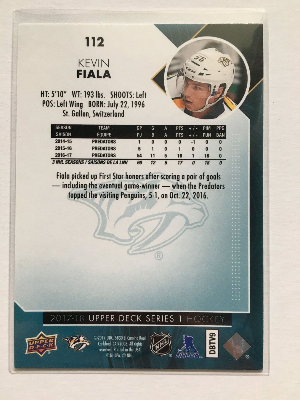 NHL Cartes à collectionner: NHL Upper Deck   #112 Kevin Fiala – D'occasion à Grüningen par Peterpan99 1