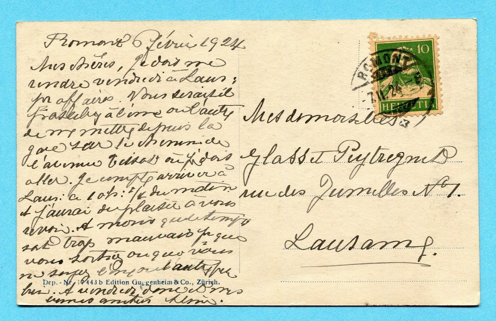 Cartoline postali: Romont 1924 – Usato da Opfikon venduto da Prophila 1