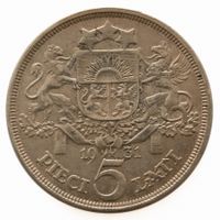 Lettland 5 Lati 1931 Silber