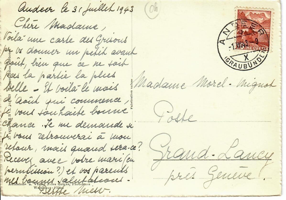 Cartoline postali: Andeer  1943 – Usato da Hochdorf venduto da Ziegel-16 1