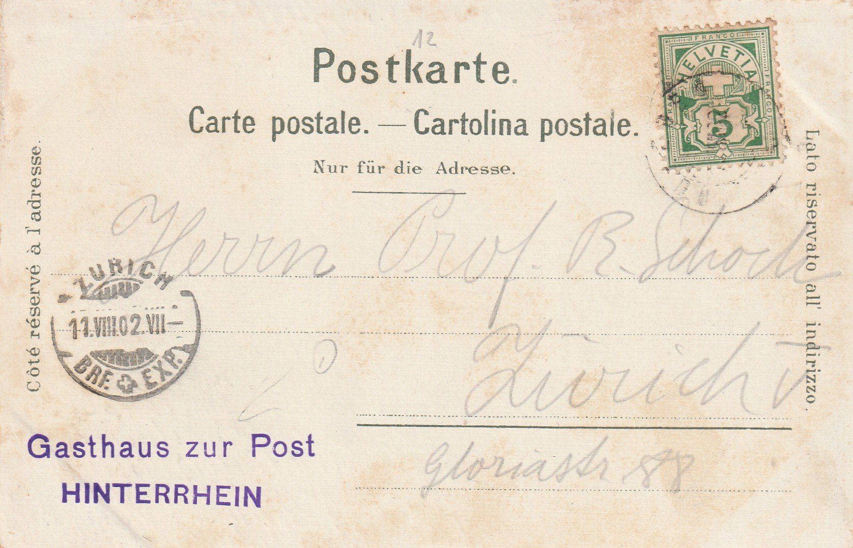 Cartoline postali: Hinterrhein – Usato da Rorschacherberg venduto da fratovi2 1