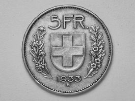 1x 5 Fr. - 1933 B - Silber/Argent 0.835