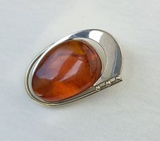 Brosche Silber mit Bernstein  guter Zustand